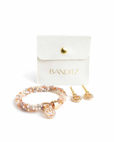 BEADZ LUX + EARRINGZ - Apricot Mix Smiley (RVS Gold)