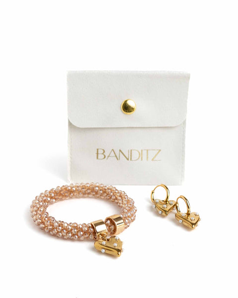 BEADZ LUX + EARRINGZ - Champagne Heart Pearls (RVS Gold)