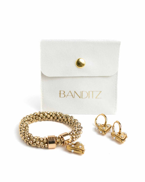 BEADZ LUX + EARRINGZ - Gold Heart Pearls (RVS Gold)