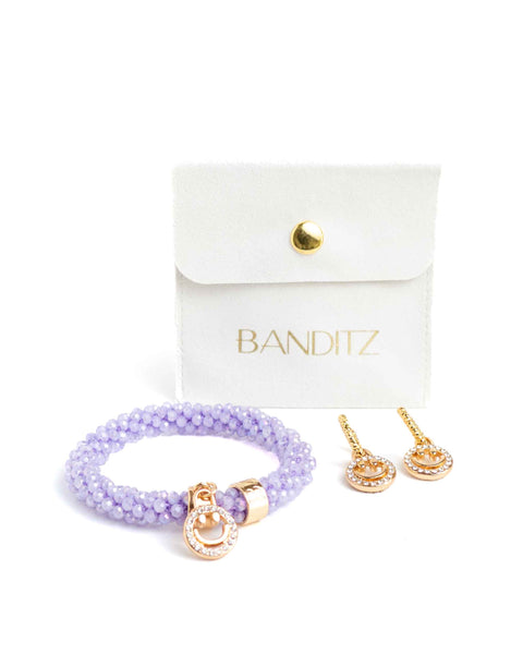 BEADZ LUX + EARRINGZ - Lavender Smiley (RVS Gold)
