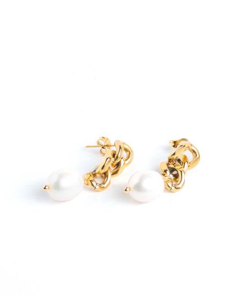 EARRINGZ - Golden Chain Pearl Dropz