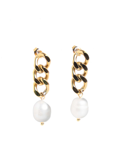 EARRINGZ - Golden Chain Pearl Dropz