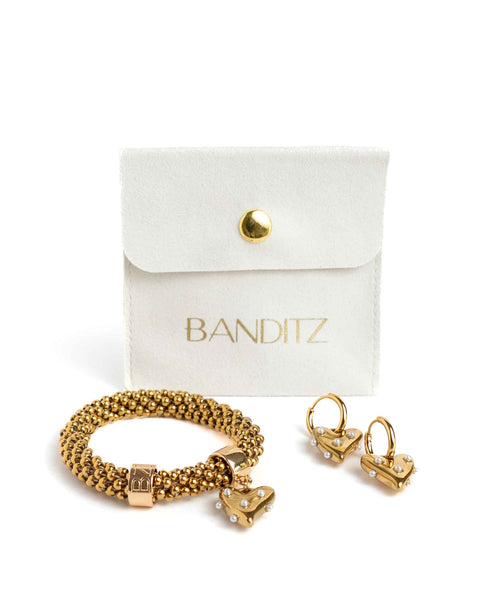 SET DELUX - Gold Heart Pearls (RVS Gold)