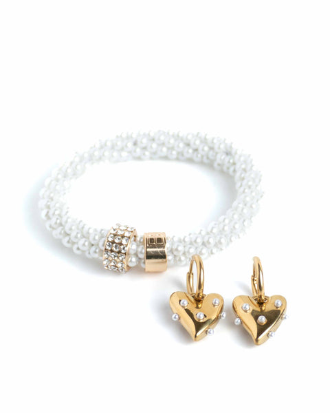BEADZ LUX + EARRINGZ - White Pearl Heart